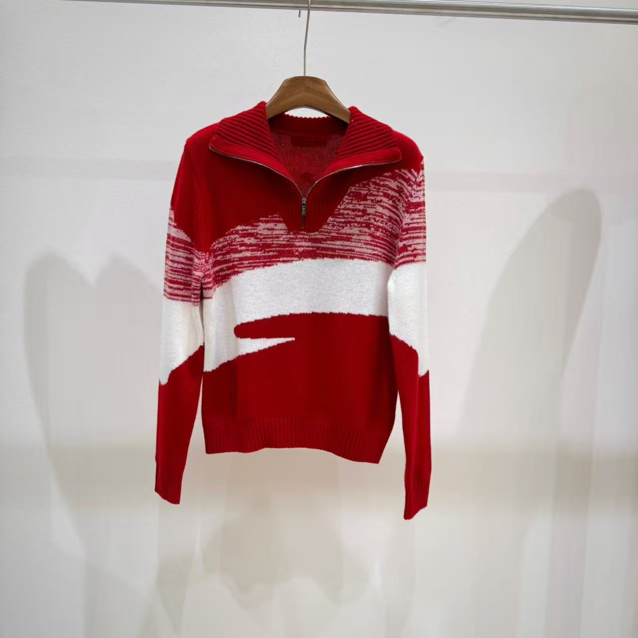 秋冬撞色休闲毛针织衫女装长袖上衣针织衫b648