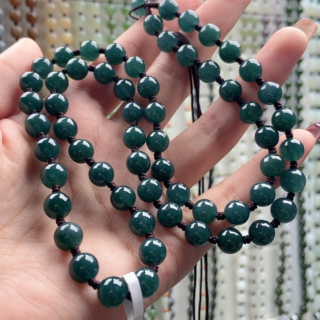 翡翠未镶嵌颈饰国*翡翠蓝水7.8mm加长到62cm