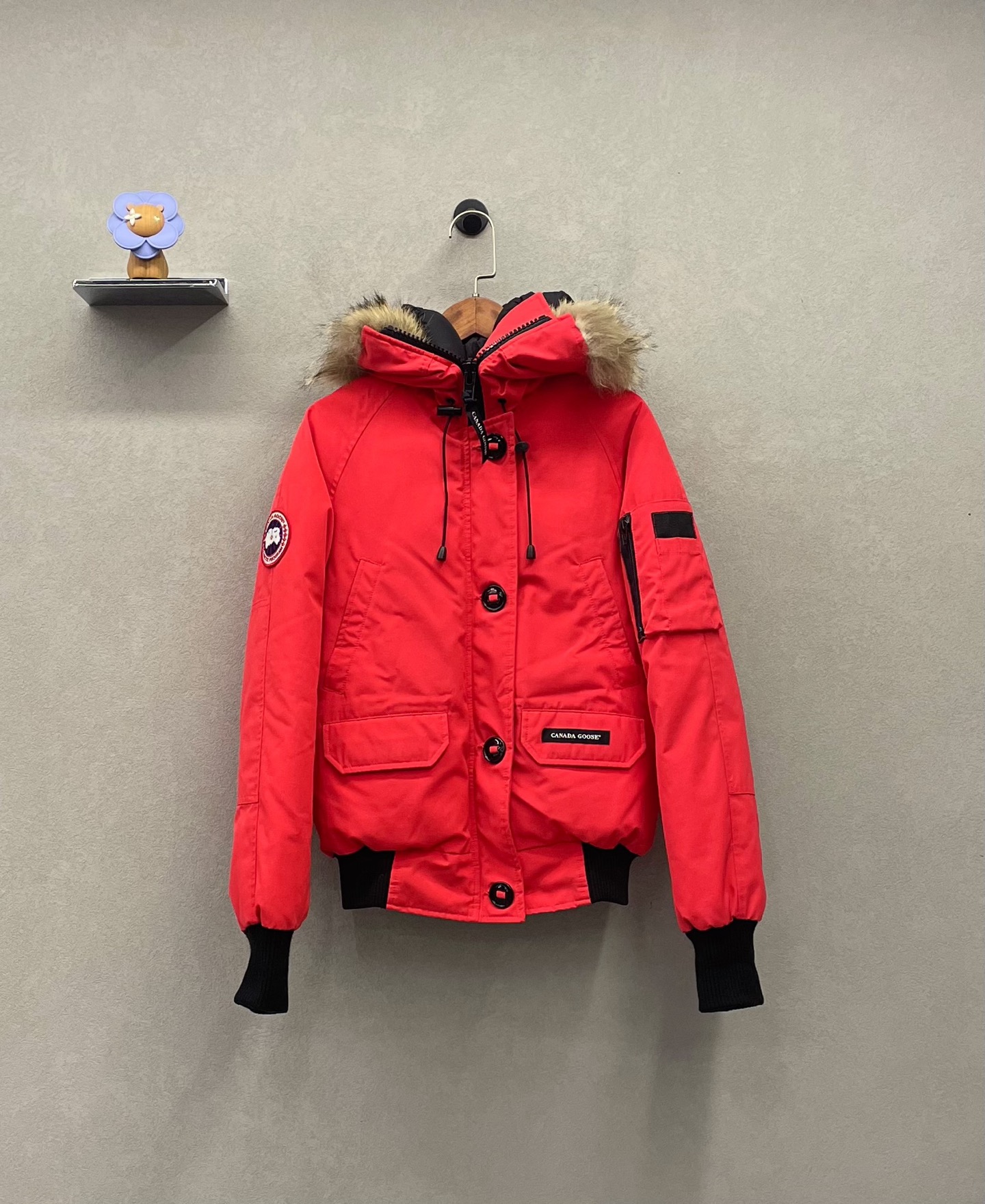 99新 CANADA GOOSE 大鹅红色款飞行派克服女装/尺码XS/SH003386