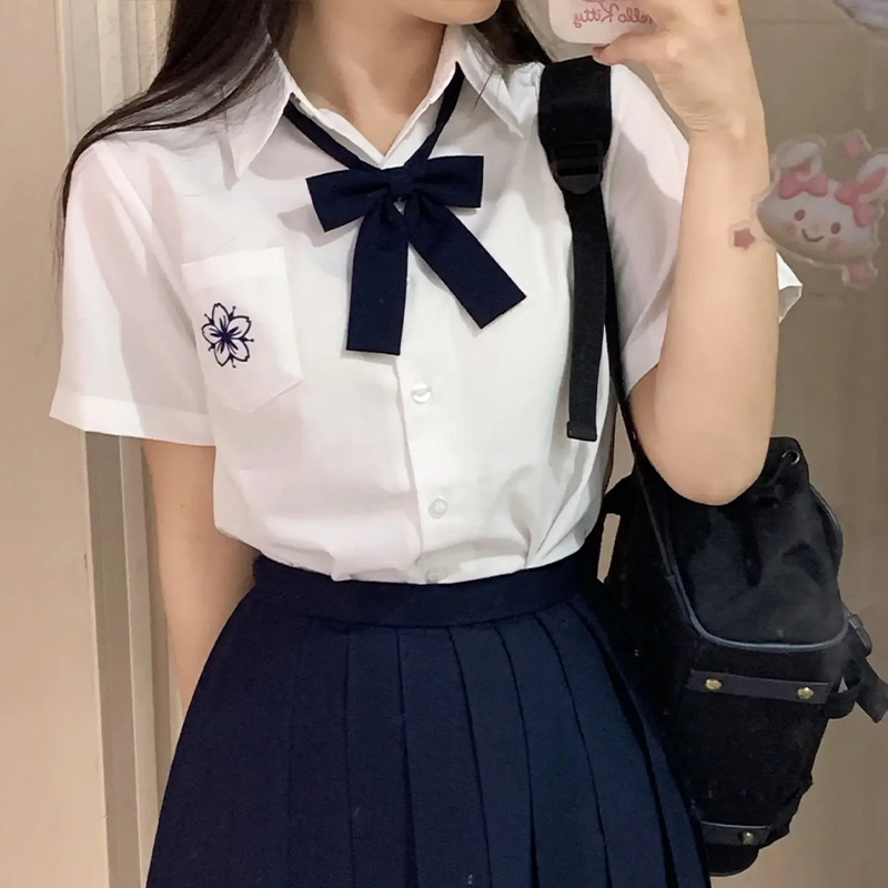 樱木学院风衬衫短袖jk衬衫白色日系蓝色刺绣女衬衣夏jk制服校供感
