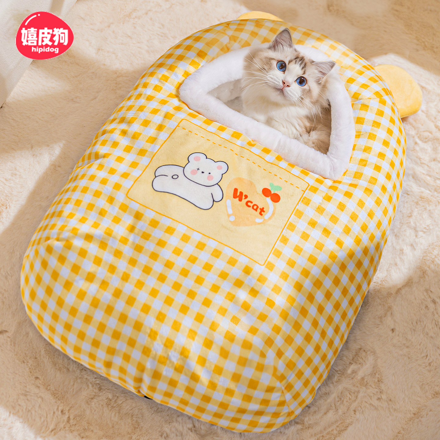 嬉皮狗宠物猫窝冬季保暖猫睡袋猫咪睡窝四季通用封闭式安全感2396