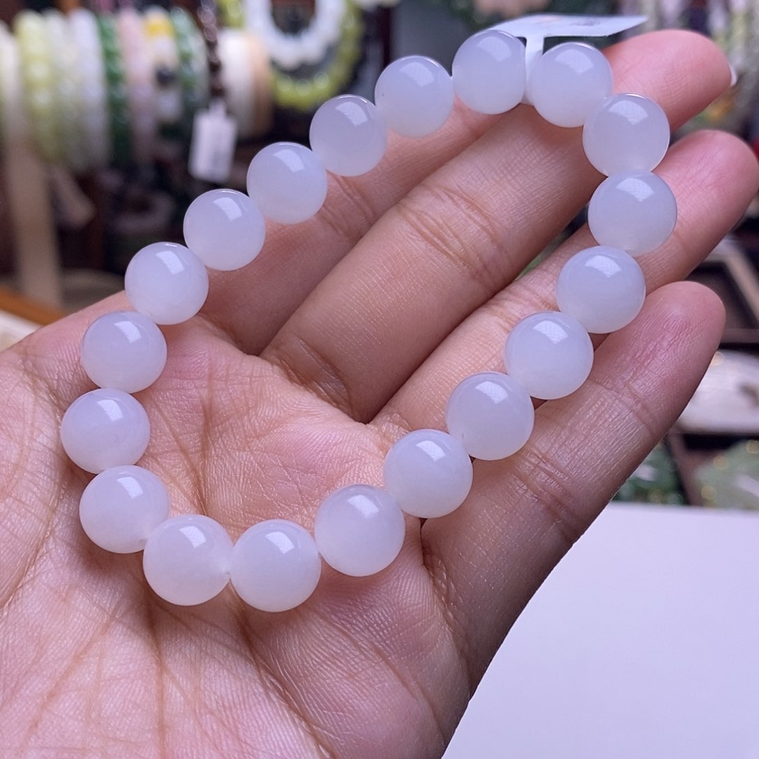 颈饰未镶嵌和田玉新疆羊脂白玉手链10m