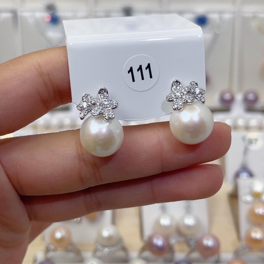 淡水珍珠耳饰银S925镶嵌12+