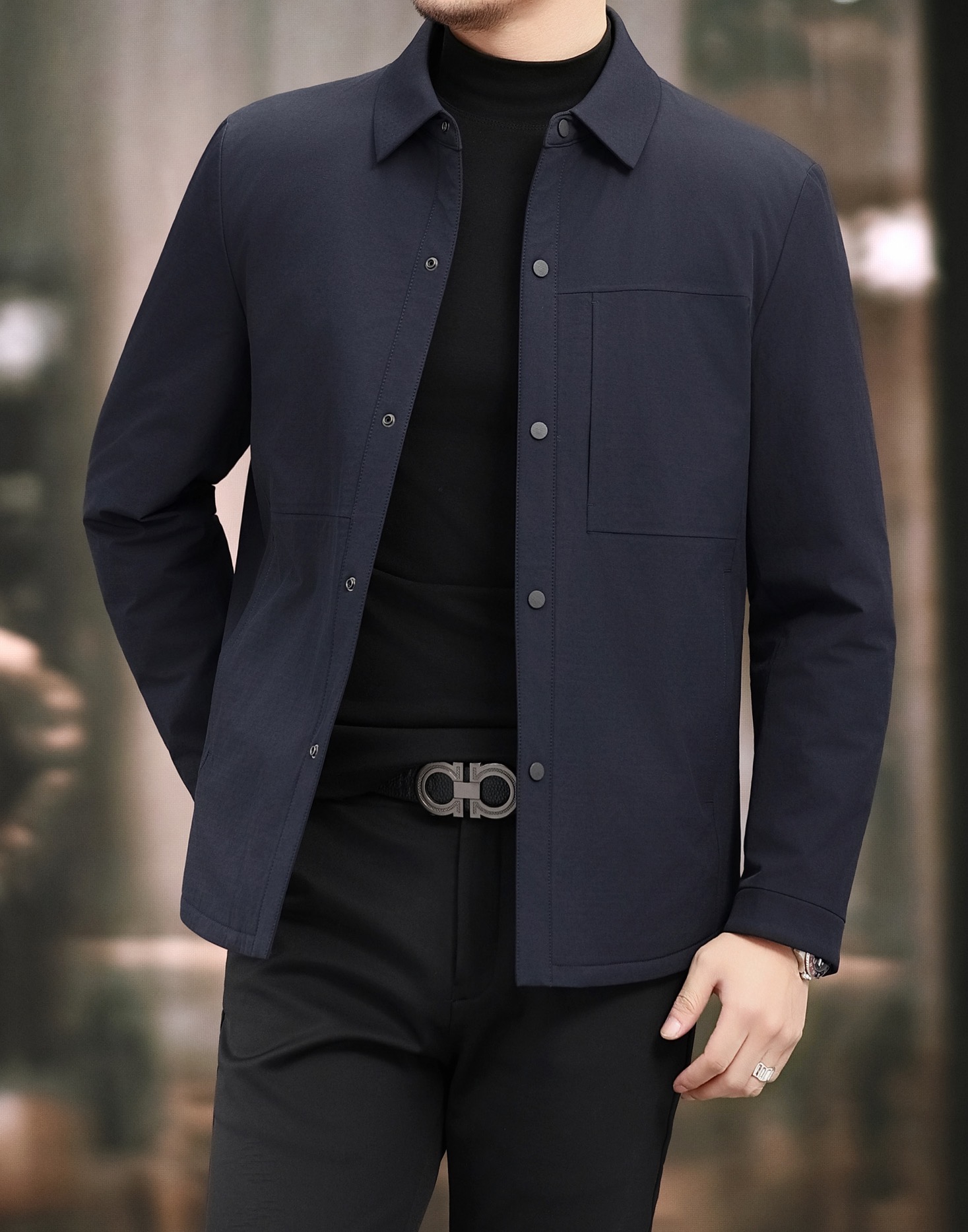 编号A086-A200号休闲商务男士外套纯色翻领立领