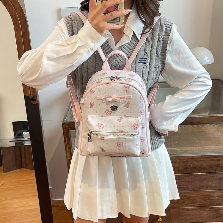 风格双根耐磨双肩护脊防水双肩包拉链独角兽甜美淑女
