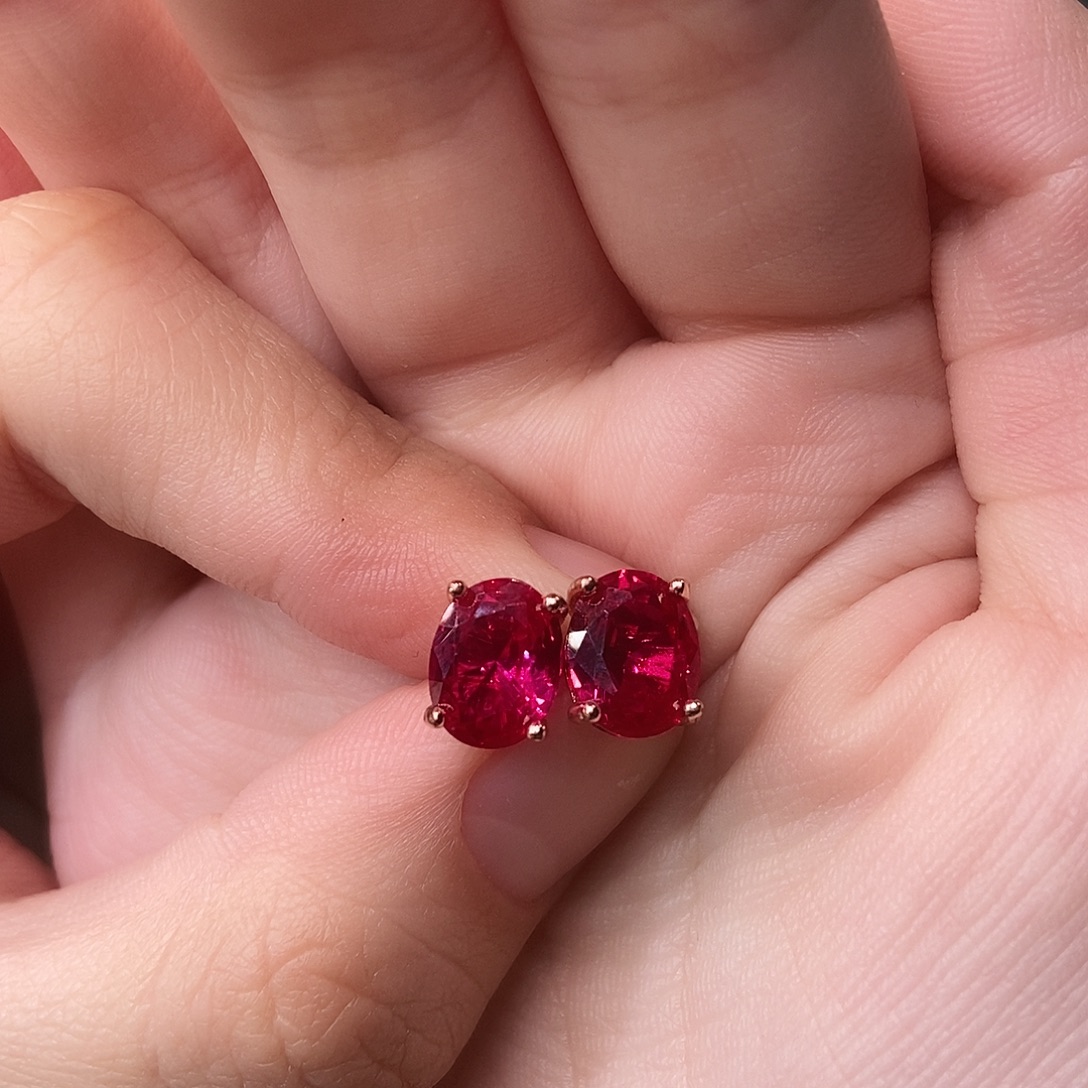 耳饰银S925镶嵌红宝石