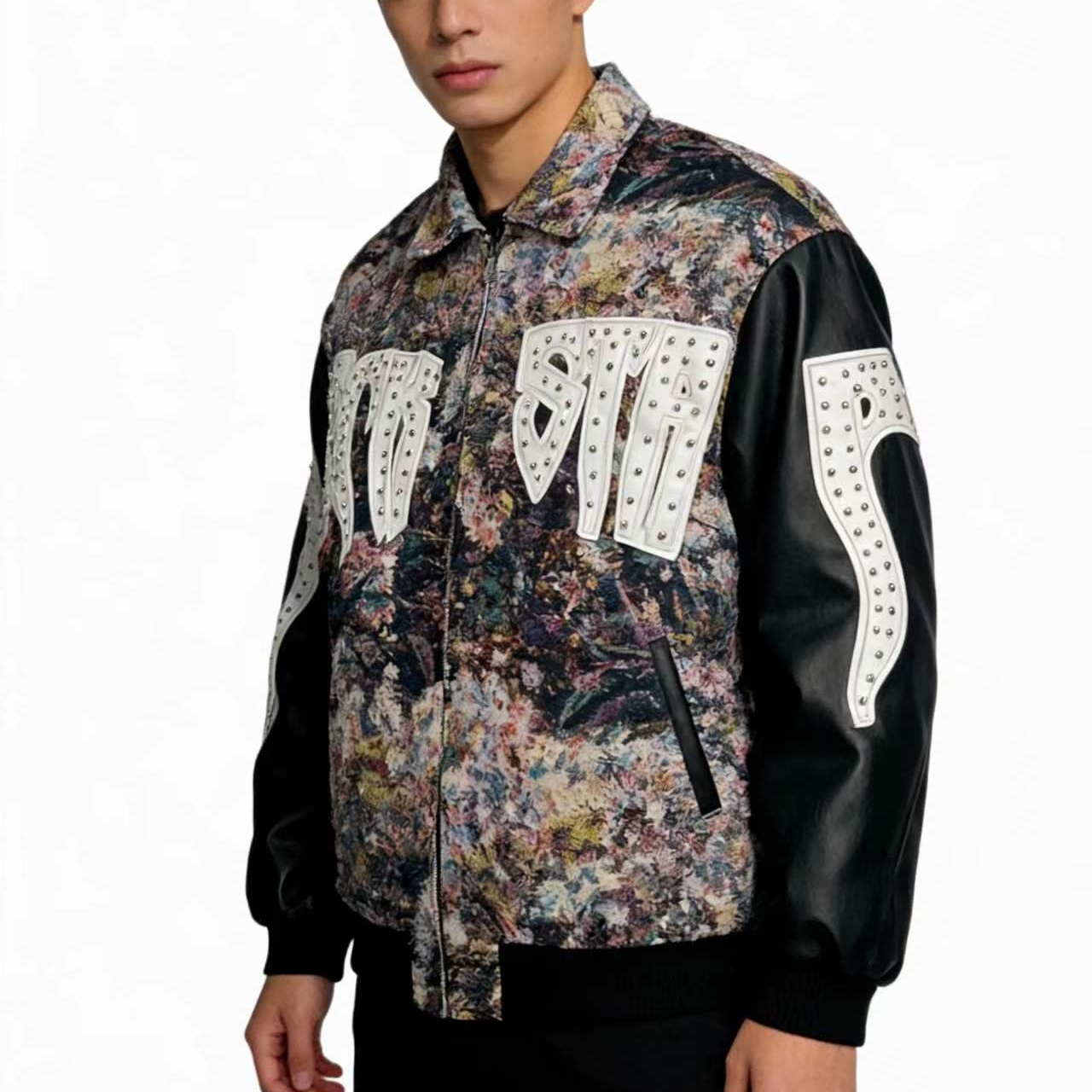 拼色保暖印花刺绣冬季翻领夹克时尚休闲牛仔秋季潮流