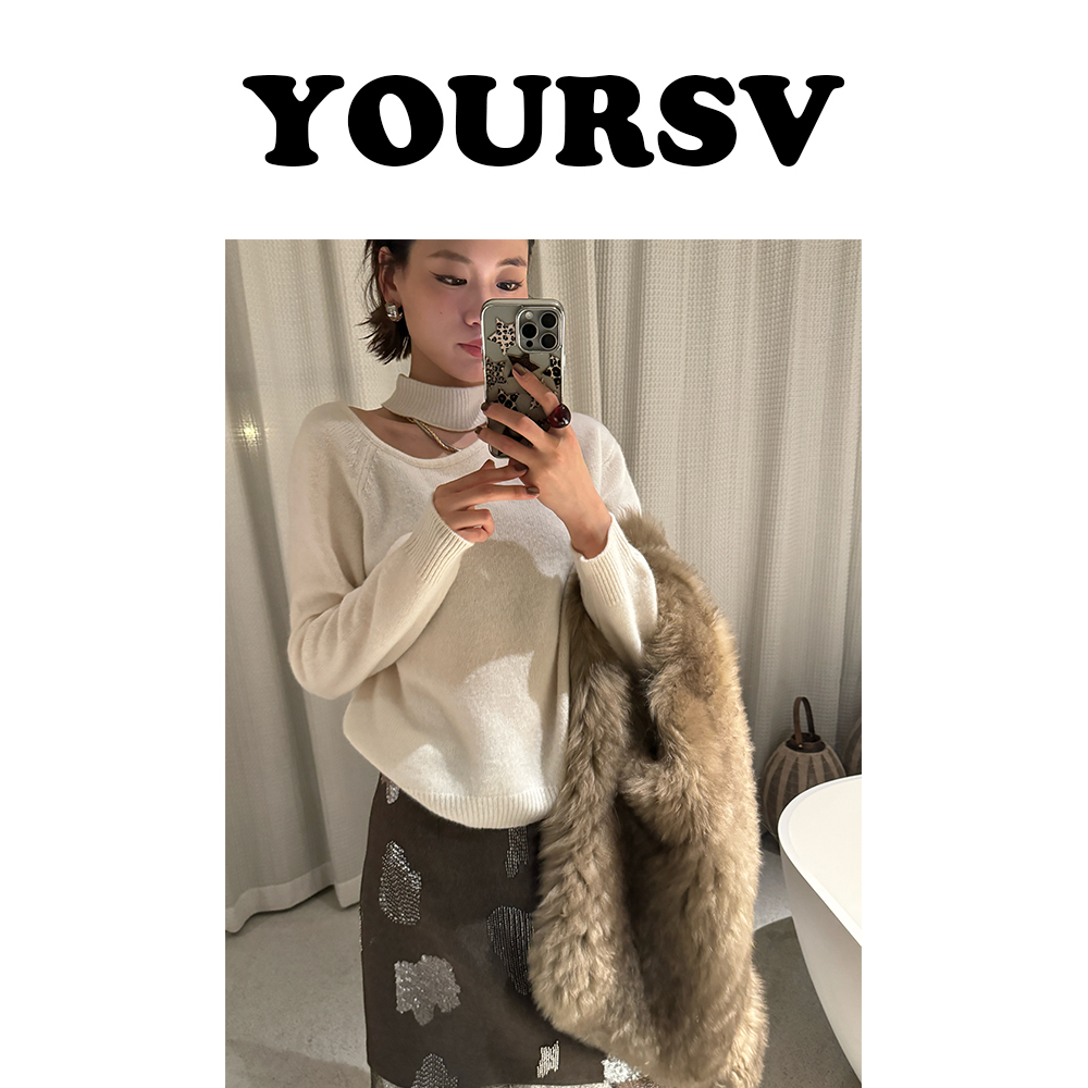 【YOURSV】「小香肩」冬季设计师款挂脖露肩毛衣时尚纯色针织羊毛上衣