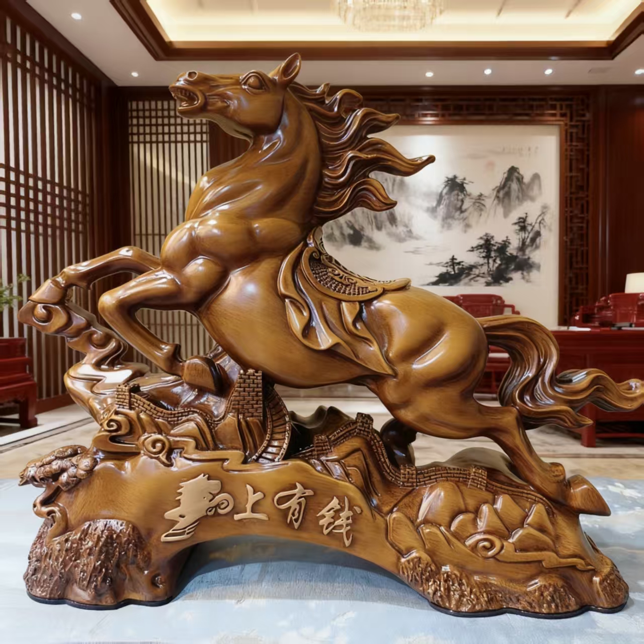 （马上有钱） MJ中式客厅办公室茶室新房乔迁送礼摆件 约长22高28cm