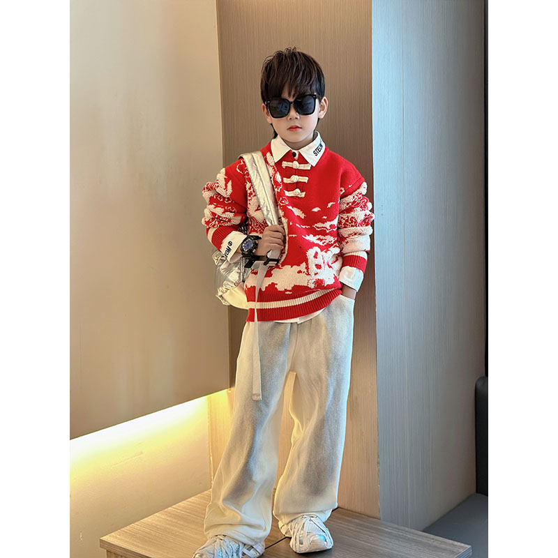 男童毛衣冬装潮2025新款秋冬款男孩针织衫冬季加厚中大儿童打底衫