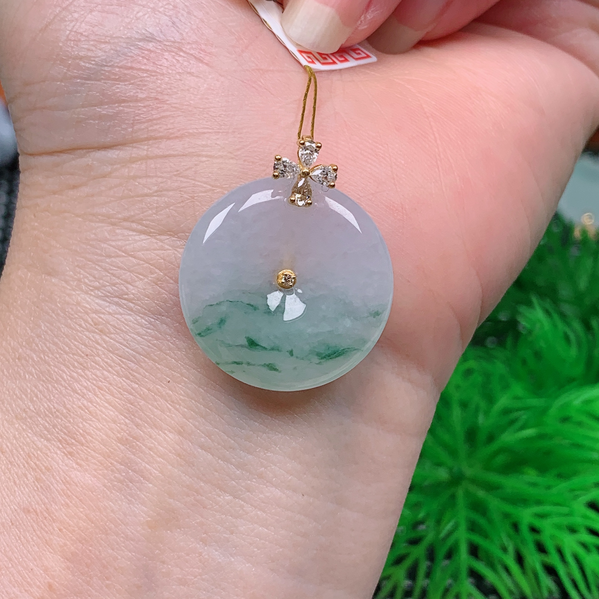 缅甸天然翡翠A货 冰润飘花平安扣18/930（尺寸22.7x4.7)