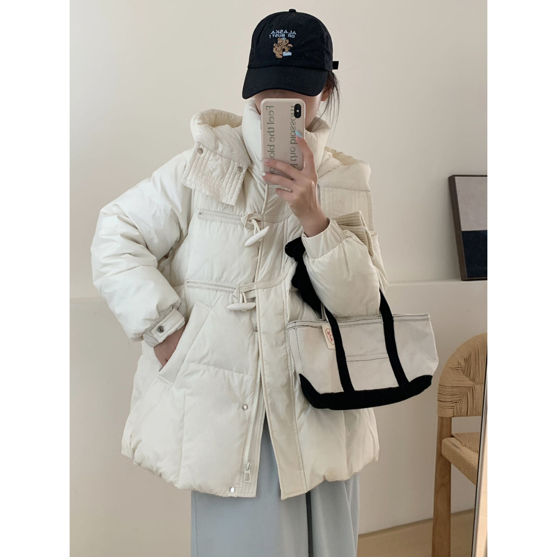 【锦衣服饰】RQ Q 02韩系连帽两粒牛角扣羽绒服