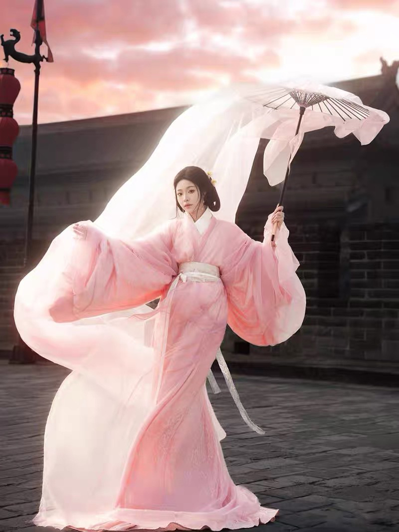 2025新款新款汉服女【樱落】春夏粉色战国袍复原甜美摄影日常直裾