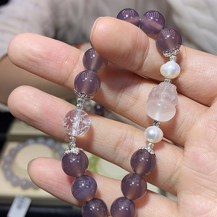 玛瑙/玉髓未镶嵌手链烟紫玛瑙手链