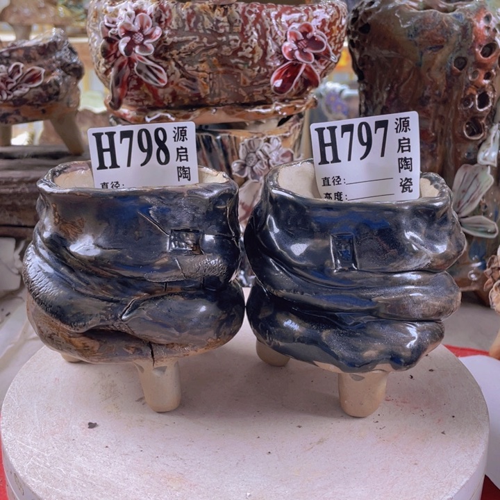 紫砂花盆景德镇陶瓷797-798瑕疵