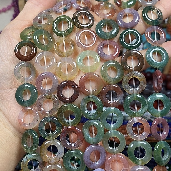 玛瑙/玉髓未镶嵌珠宝半成品天然水草玛瑙卡15-16mm25颗