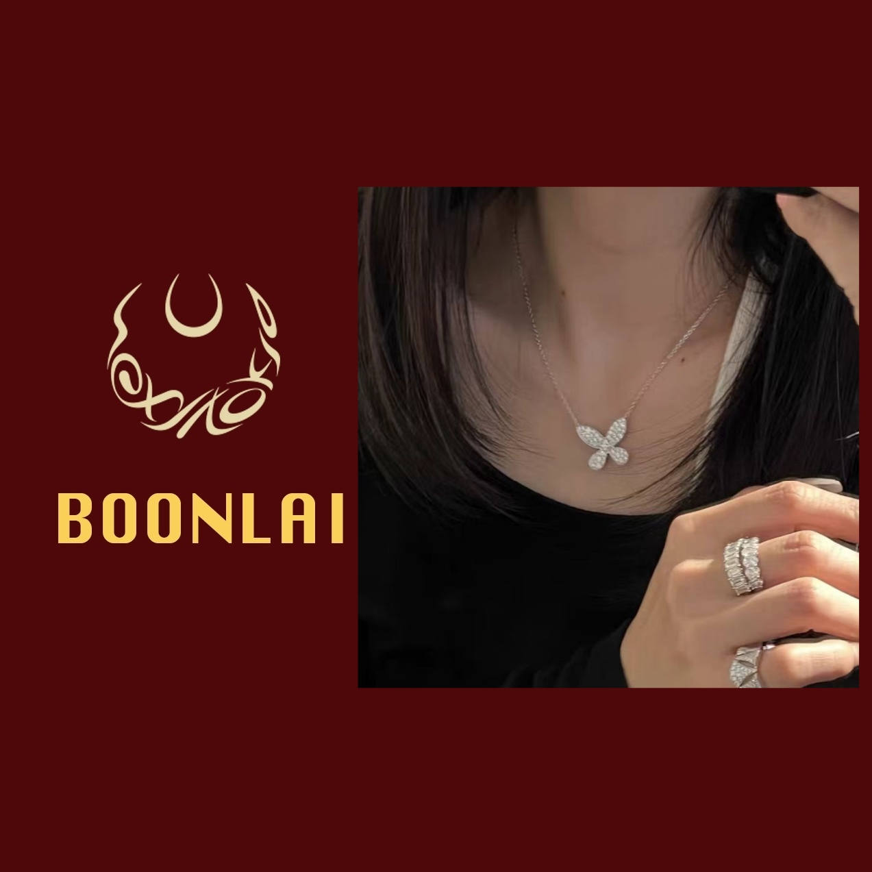 铜合金项链 【37～专属】Boonlai 满镶蝴蝶简约项链1321