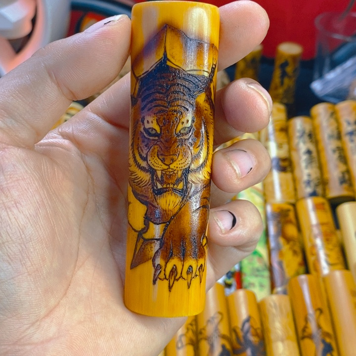 竹火刻老虎实心玉竹