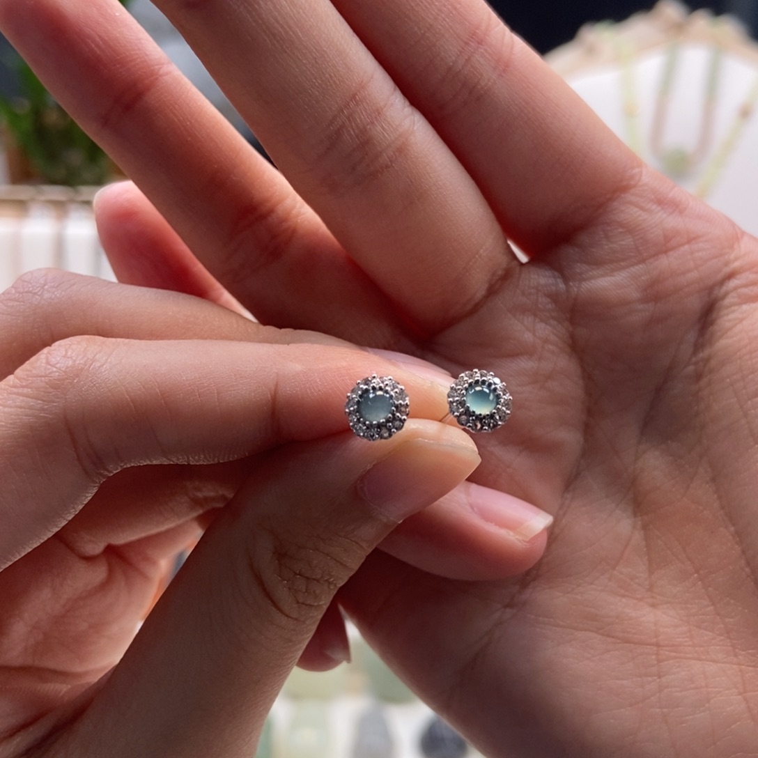 翡翠银S925镶嵌耳饰