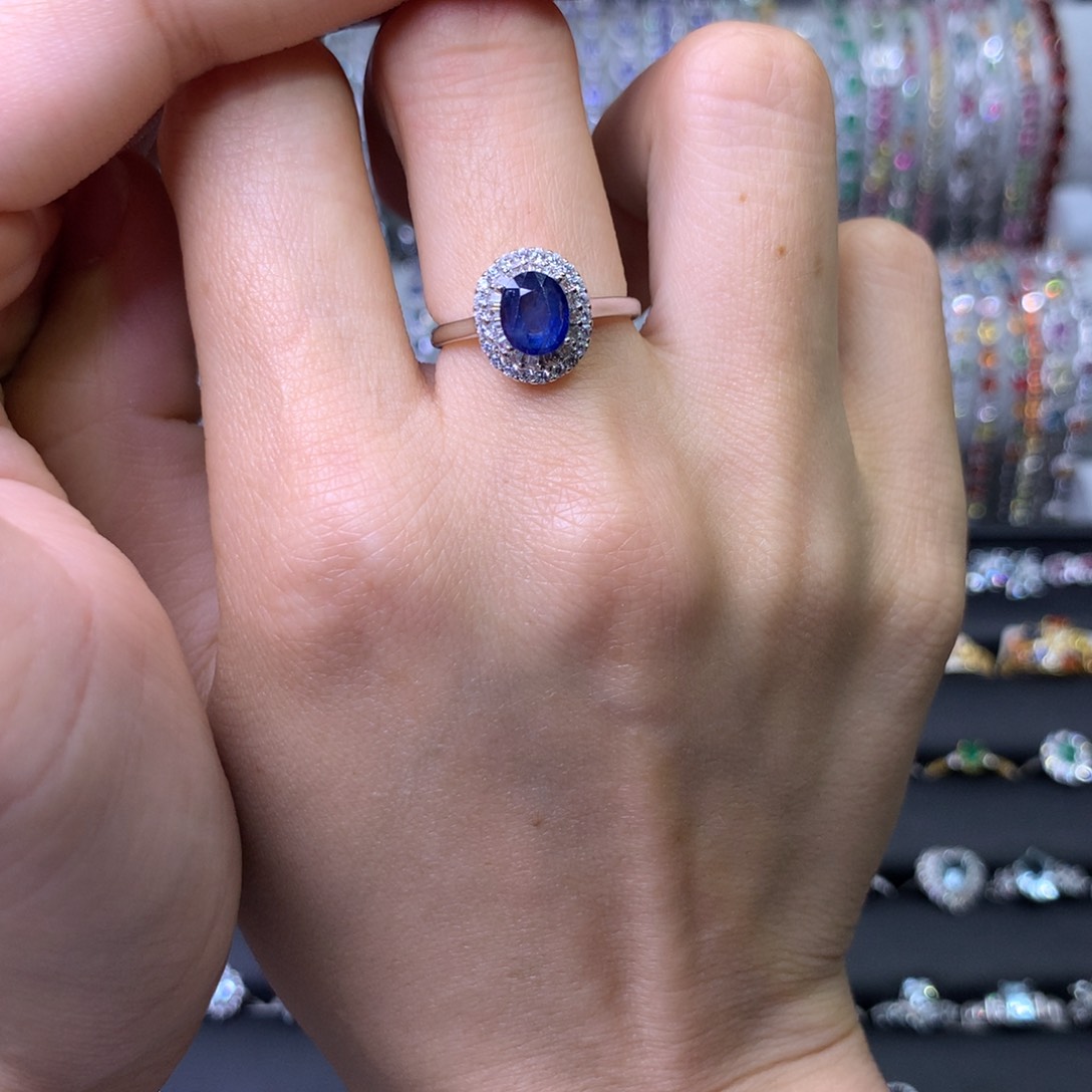 蓝宝石戒指银S925镶嵌戒指