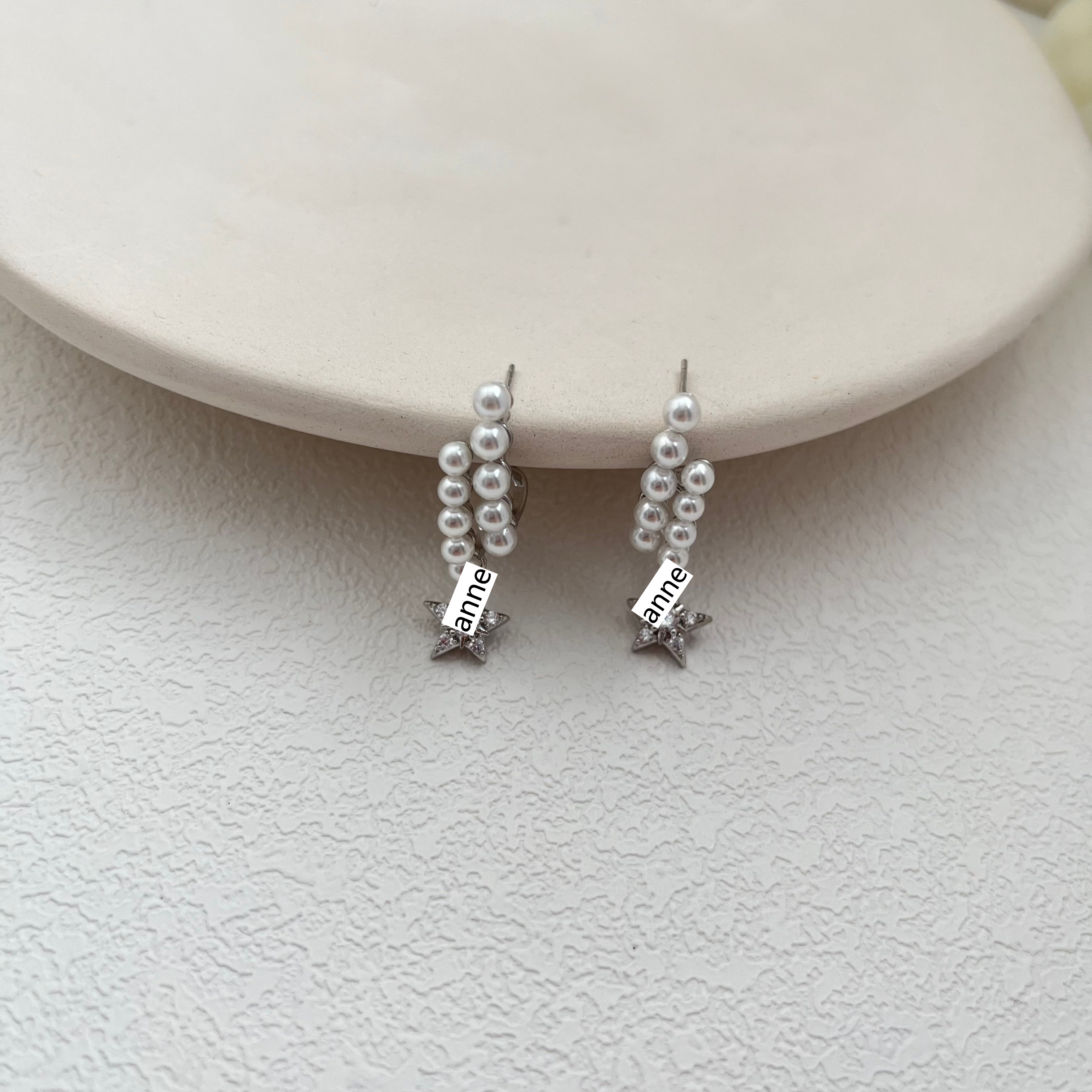 铜合金耳饰 气质五角星双层珠珠耳钉