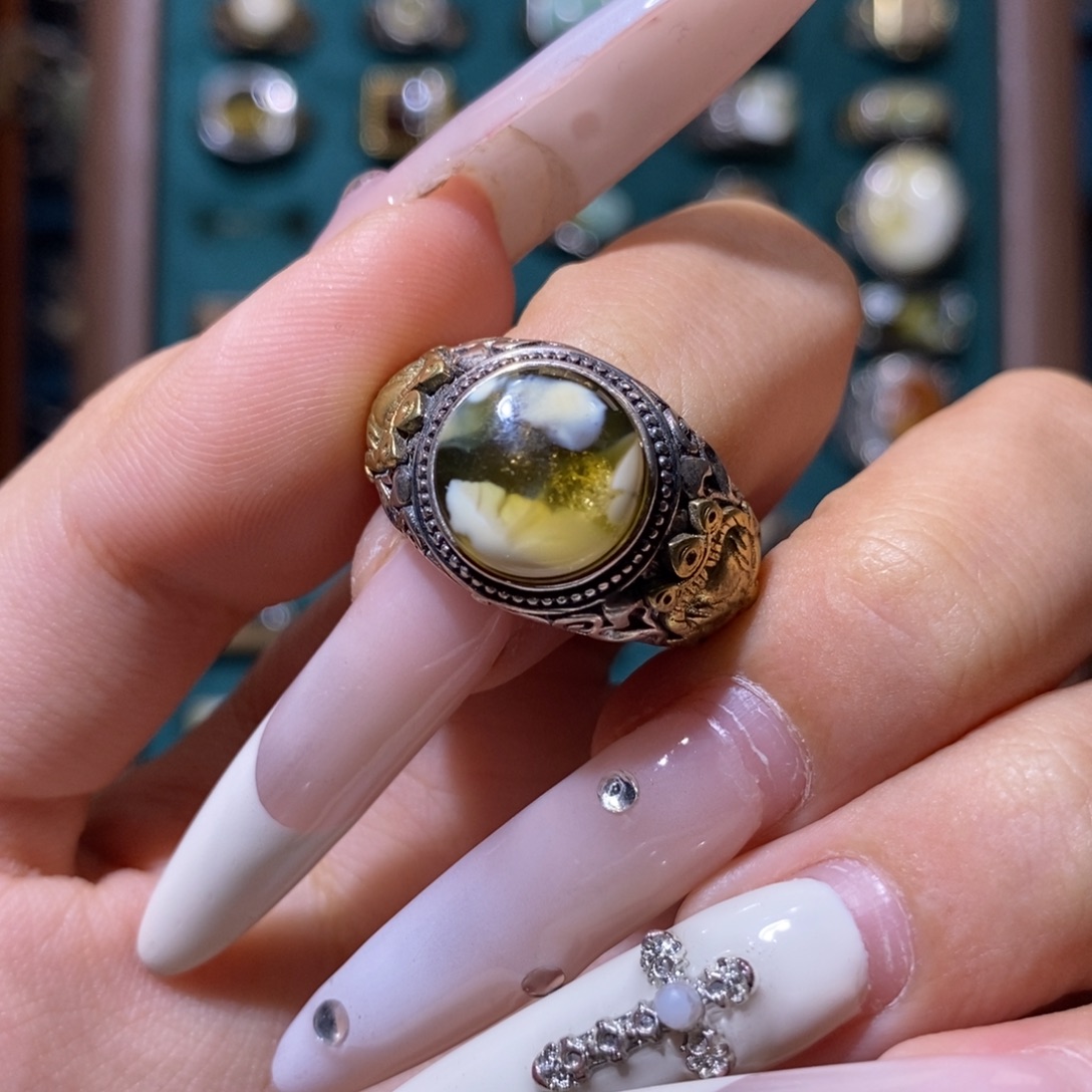 琥珀银S925镶嵌戒指