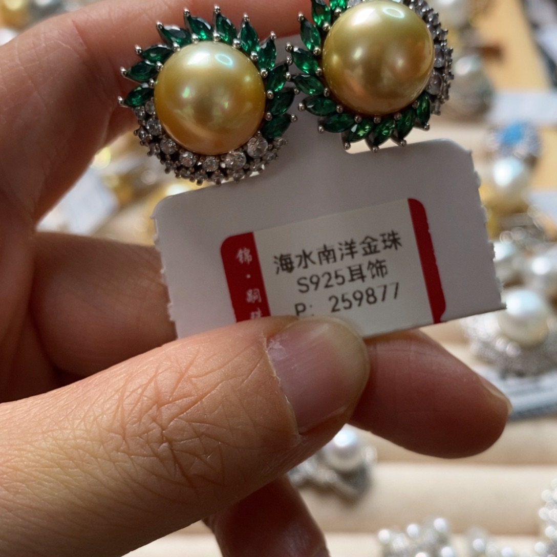 海水珍珠耳饰银S925镶嵌