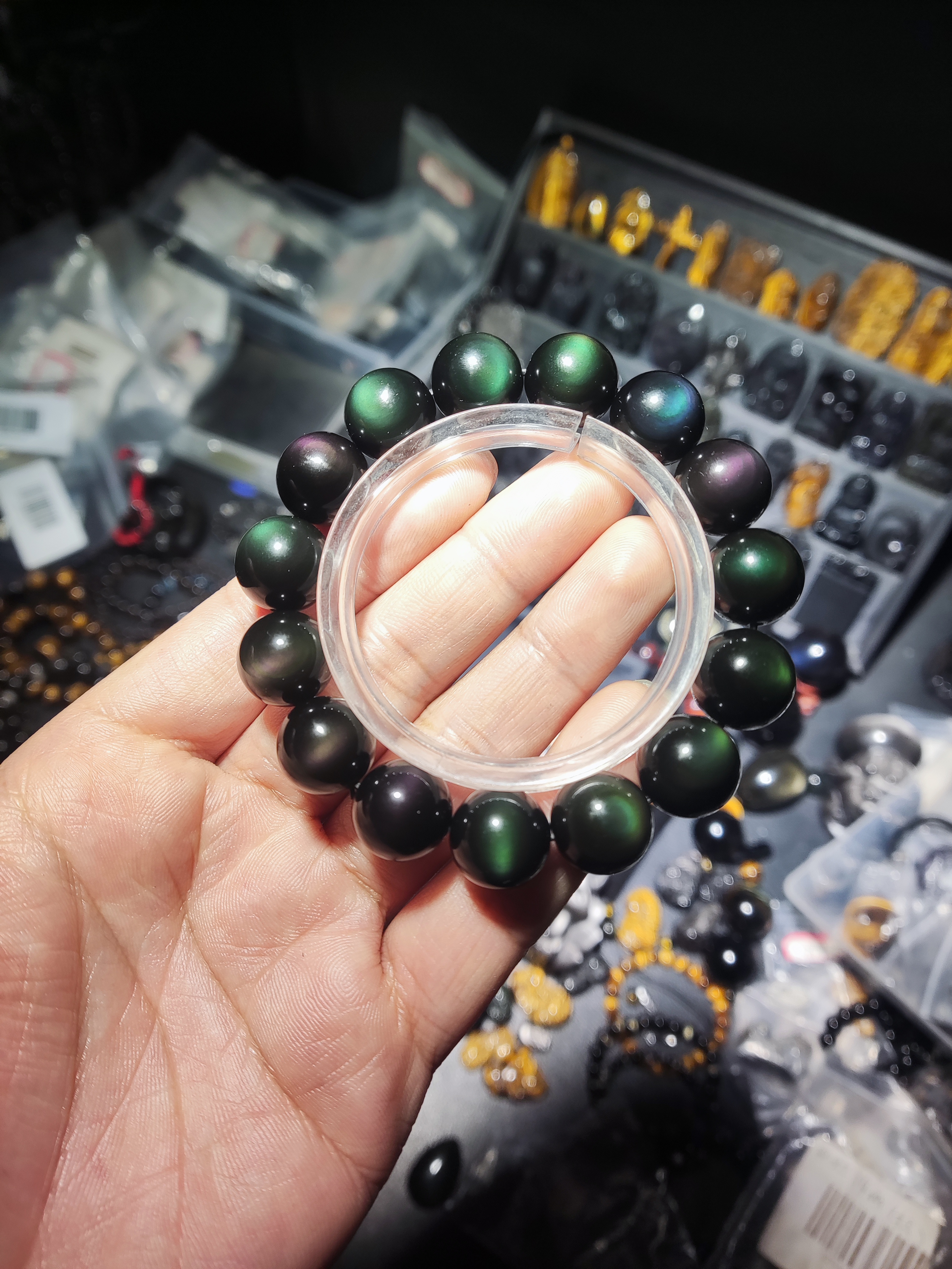 彩虹眼黑曜石手串 基地检测发货