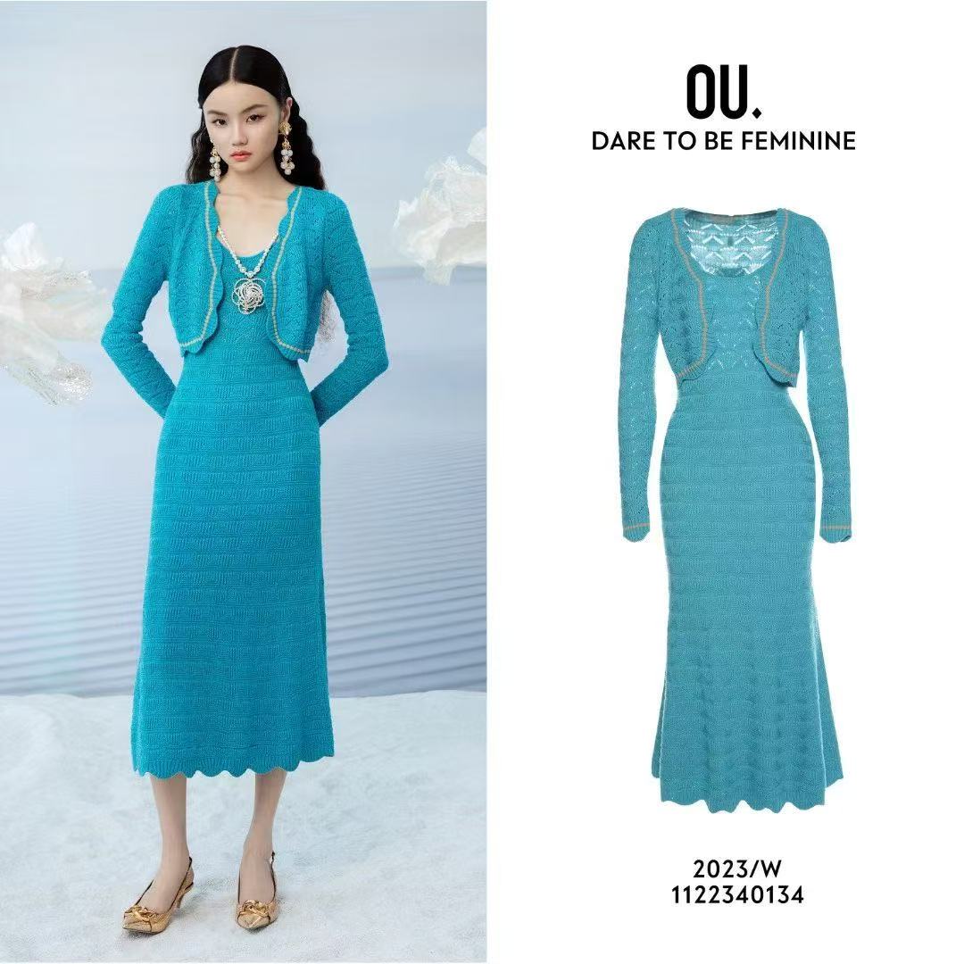 OU.FASHION长袖连衣裙气质针织秋冬保暖1122340134             .