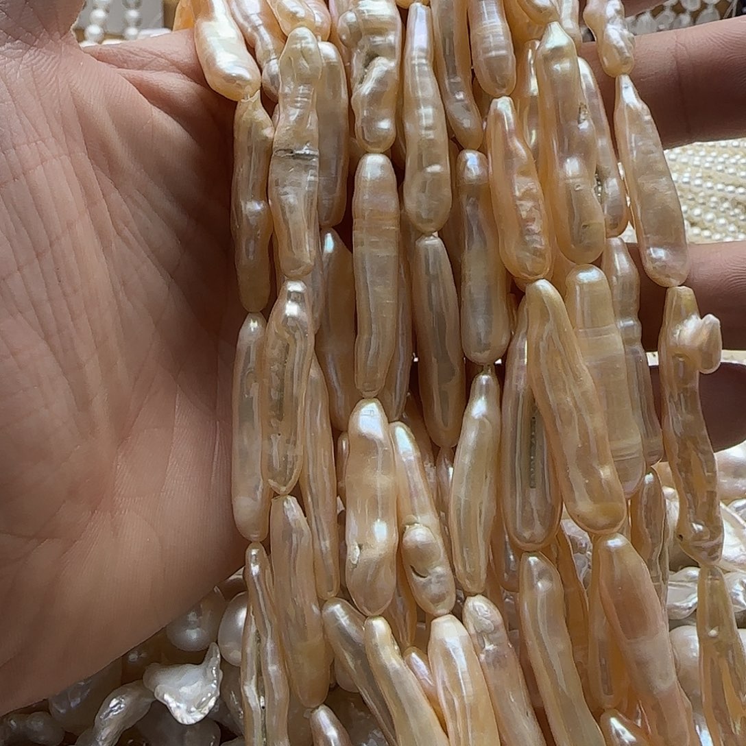 未镶嵌半成品淡水珍珠香槟色胖银条