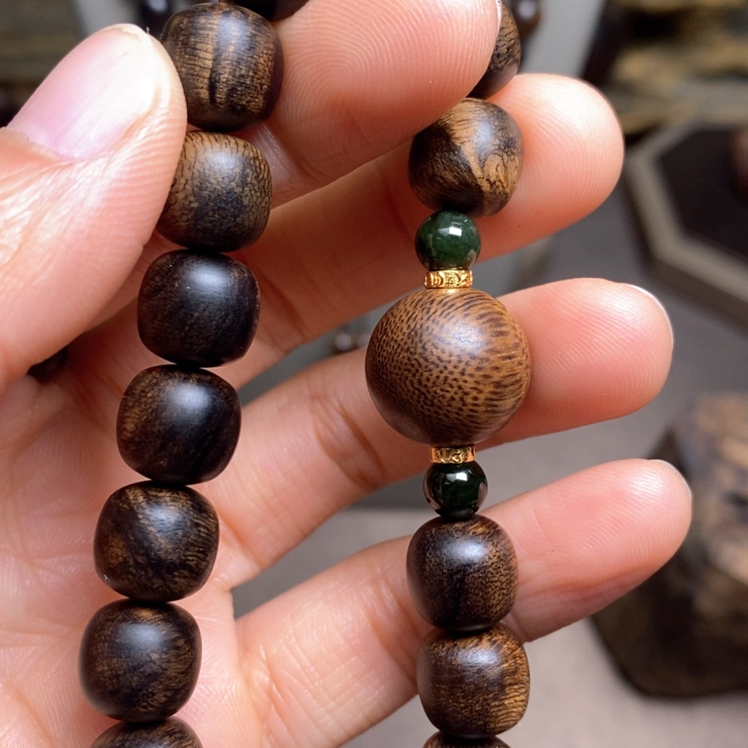 沉香手串越南芽庄白棋楠瘤疤1.0➕绿棋楠瘤疤1.5