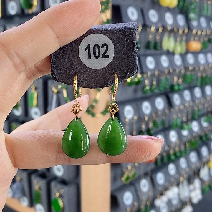 和田玉耳饰18K金镶嵌