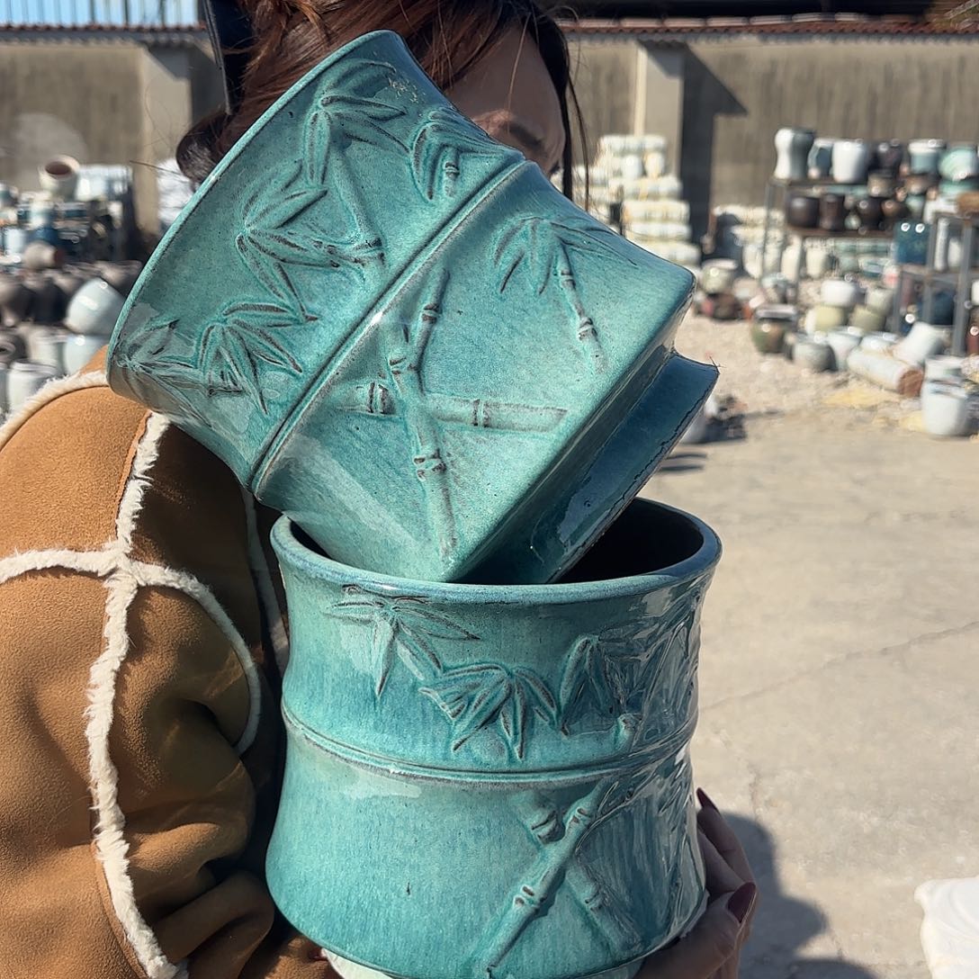 口径20高度20绿色竹节两个