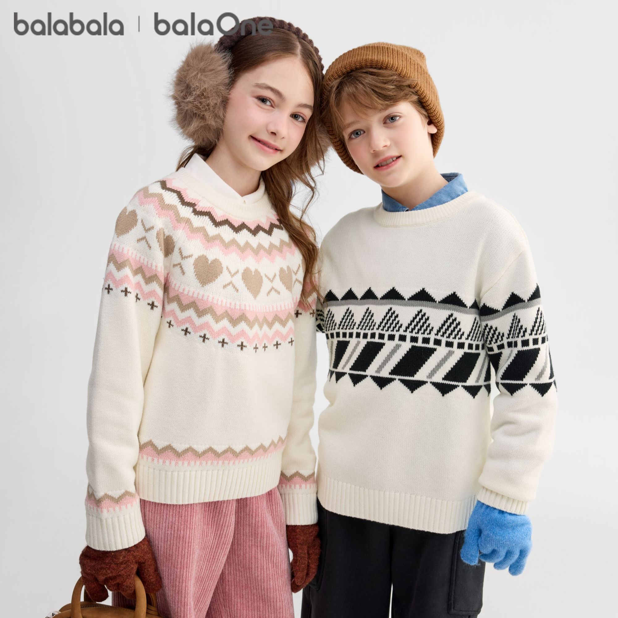 【balaOne】巴拉巴拉童装儿童毛衫男童2025冬装费尔岛毛衣亲子款