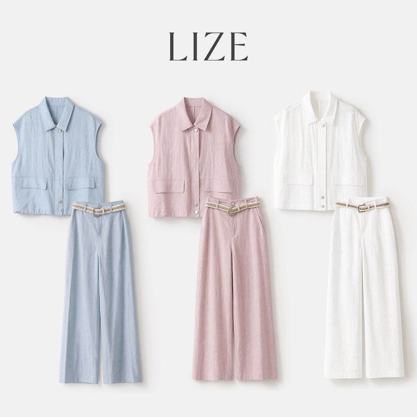 LIZE【唐顿庄园L1996】重磅100亚麻面料.马甲外套+舒适直筒裤套装
