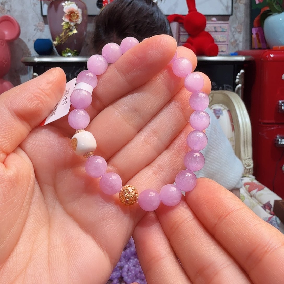 锂辉石手串18K金镶嵌手串