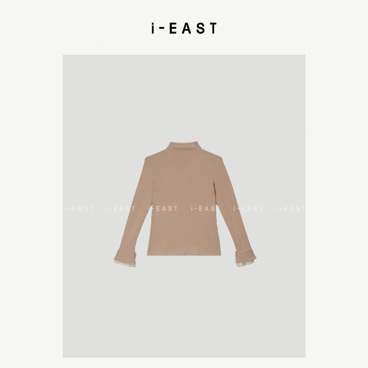 i-EAST 月光手书~超简约半高领袖口蕾丝长t恤上衣-4Q SY0487