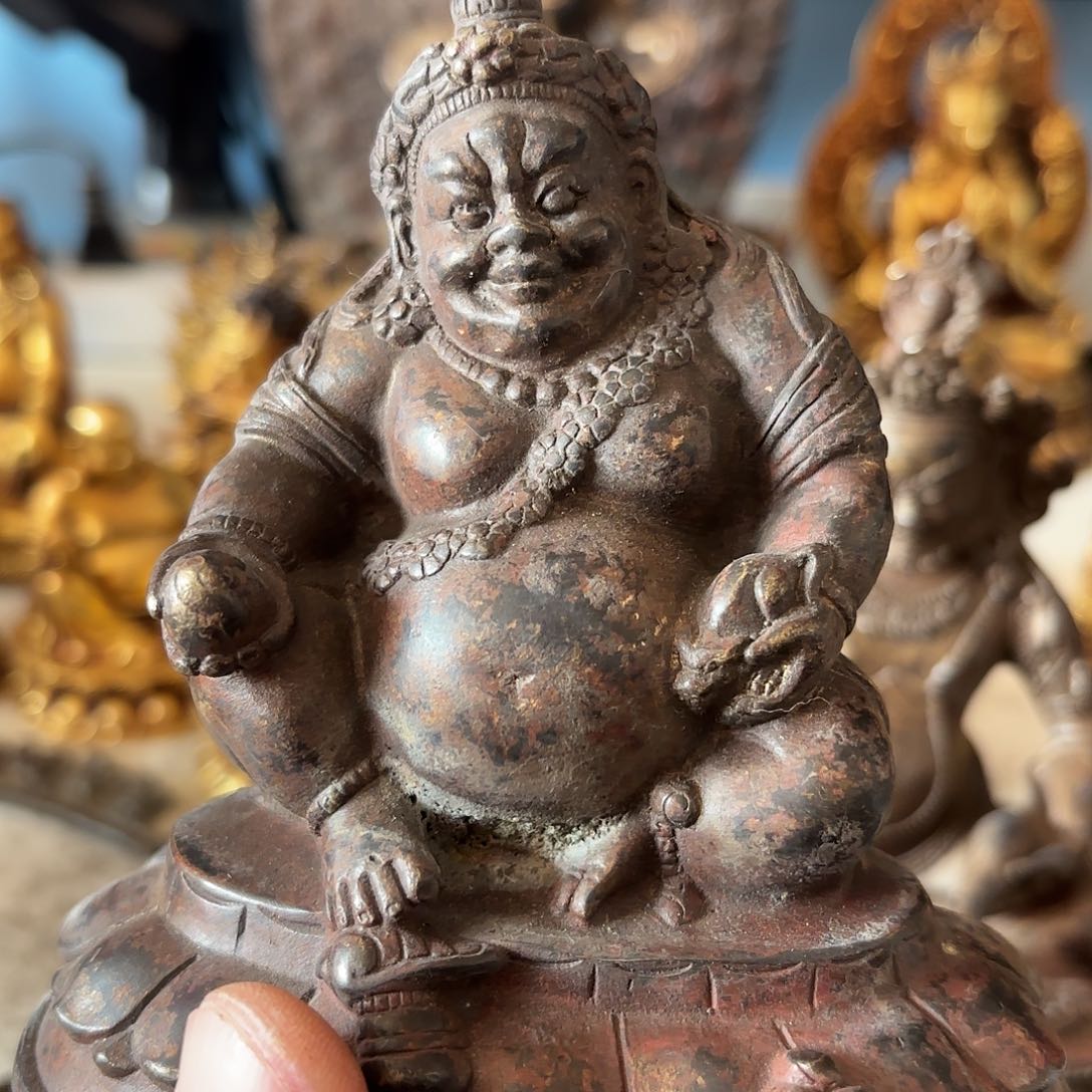 胜**子黄财神藏佛黄铜摆件