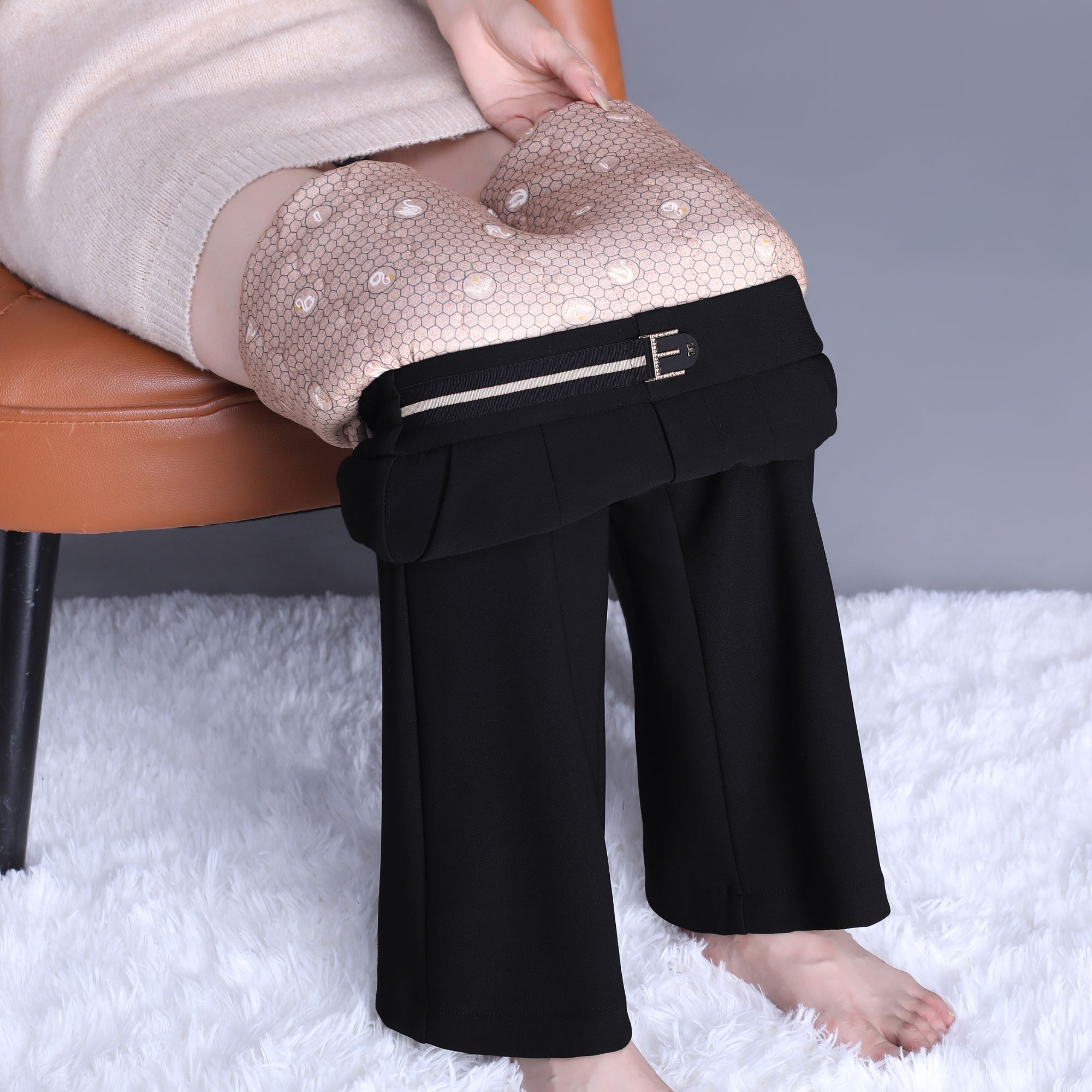 高腰直筒棉裤加绒阔腿裤宽松气质显瘦休闲裤2024冬季加厚西装女裤