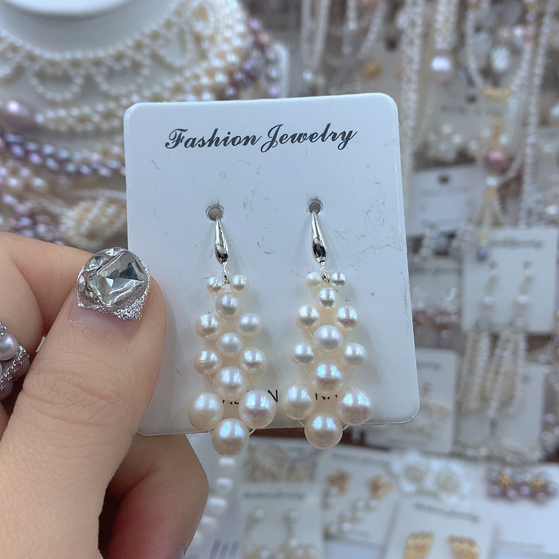 淡水珍珠银S925镶嵌耳饰