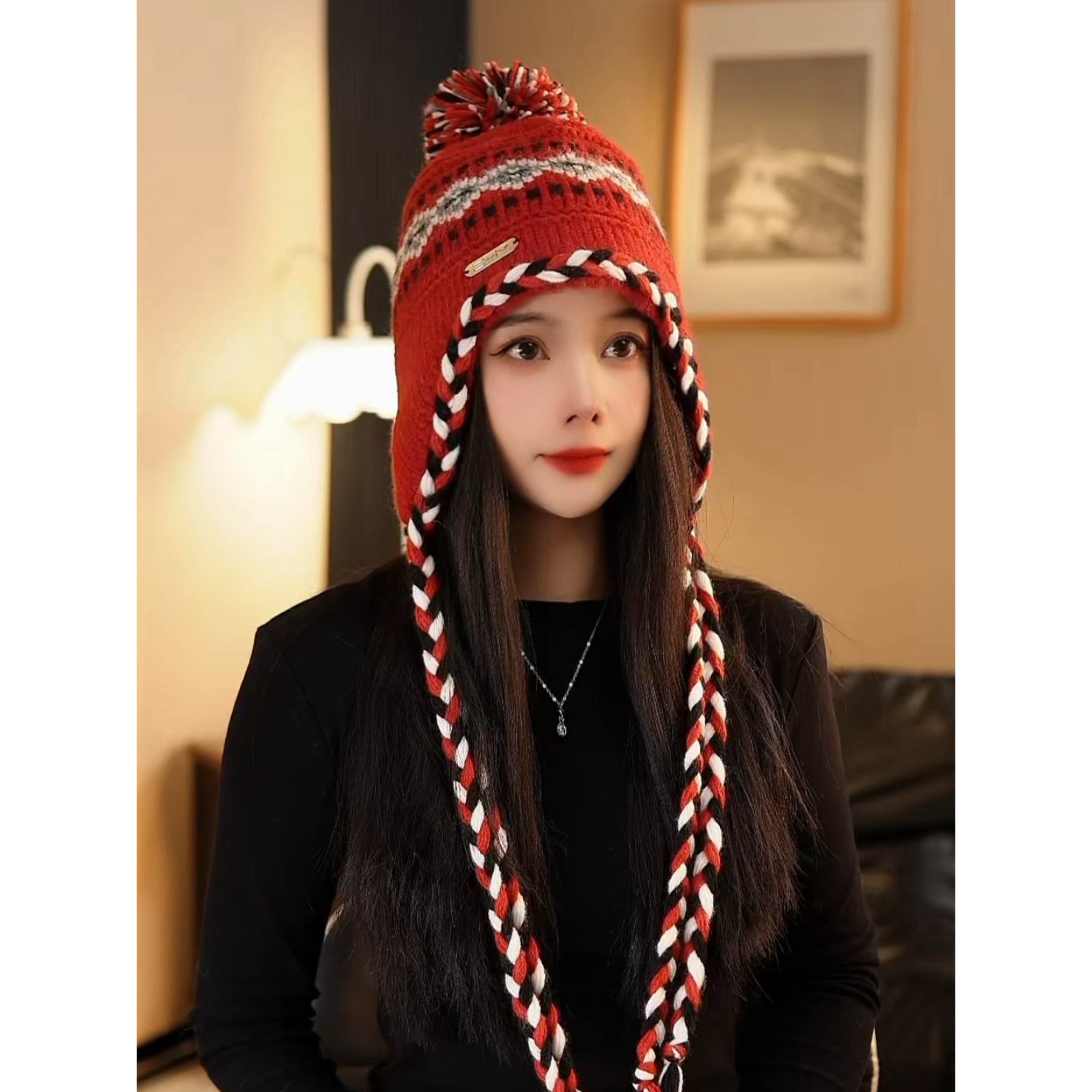 针织帽子女冬季加绒保暖毛线帽百搭时尚显脸小护耳雷锋帽