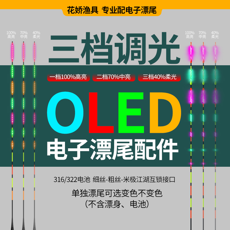 LED三挡可调变光电子漂漂尾日夜两用变色硬尾夜光漂漂尾（无漂身）