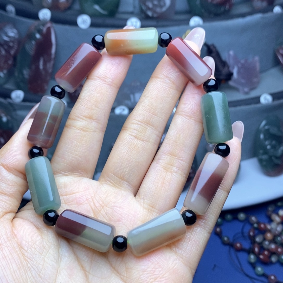 粉***墨玛瑙/玉髓未镶嵌吊坠(不含链)