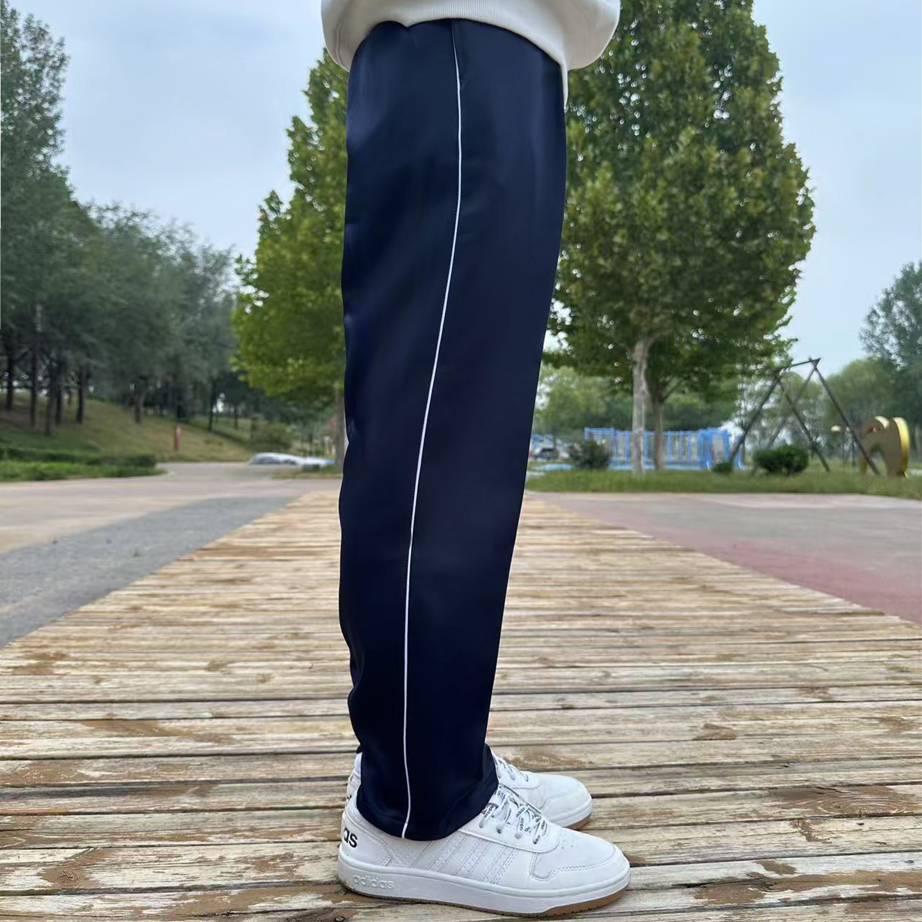 【春秋款】校服裤子南韩丝男女小初高中学生一白杠二条杠藏青运动裤