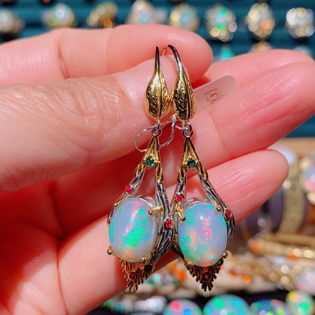 欧泊银S925镶嵌欧泊耳饰