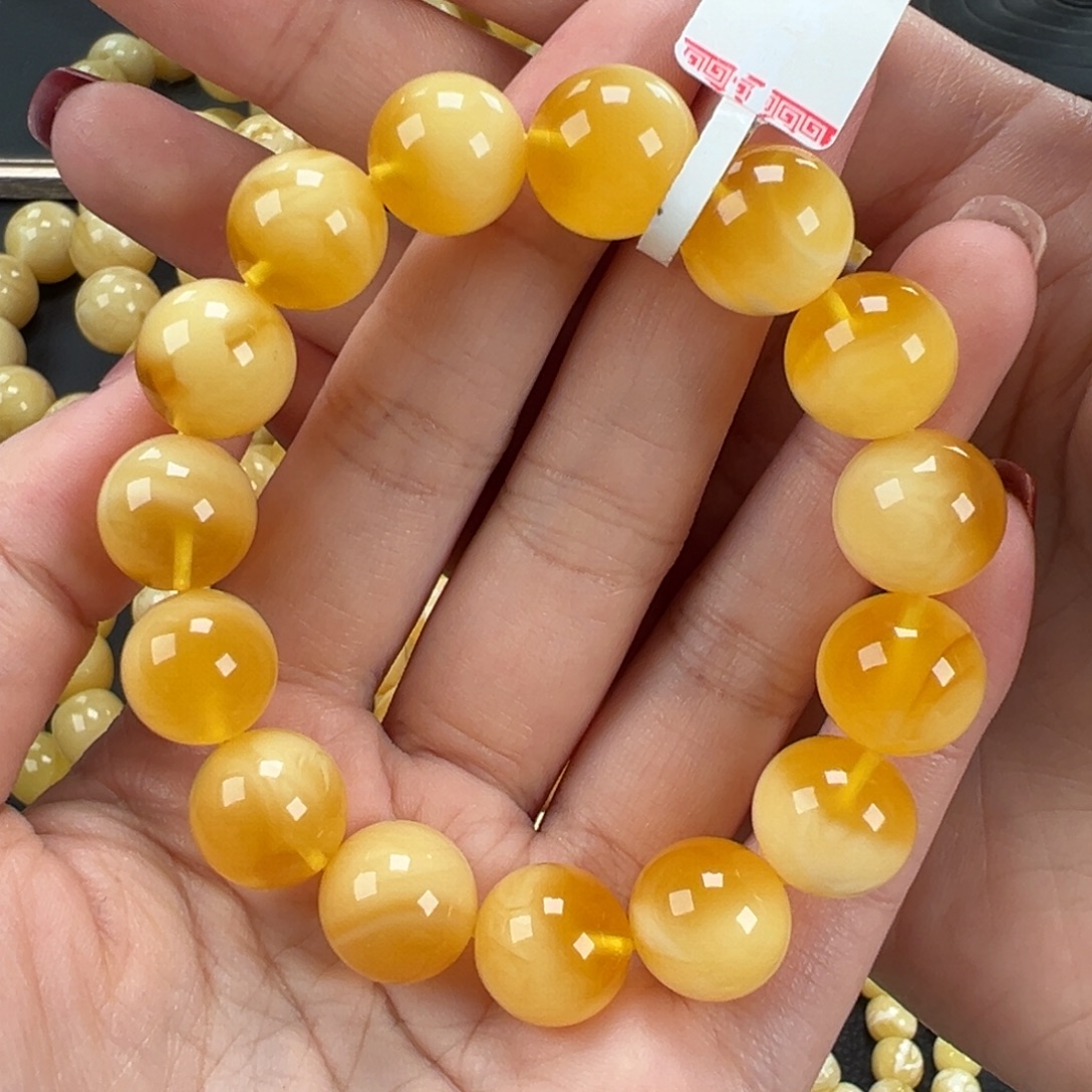 琥珀未镶嵌手链22金瓷白