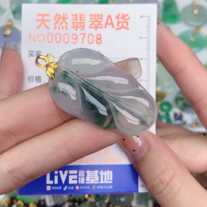 翡翠18K金镶嵌颈饰叶子