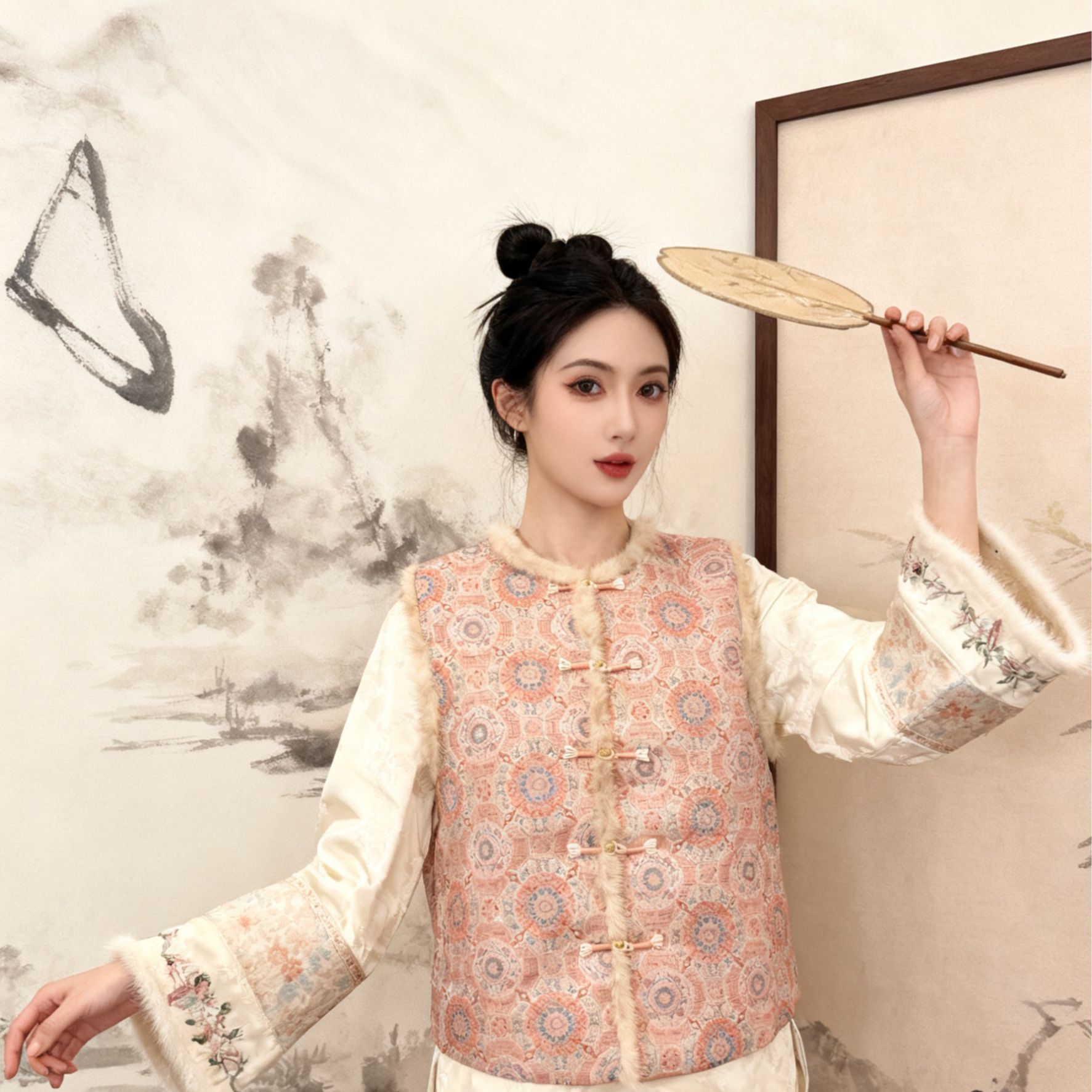 蜉蝣记刺绣常规款短款厚款马夹常规型复古女装女V领马甲