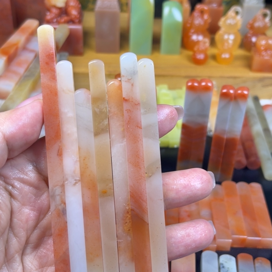 二***两青田石印石老挝石牙签×7