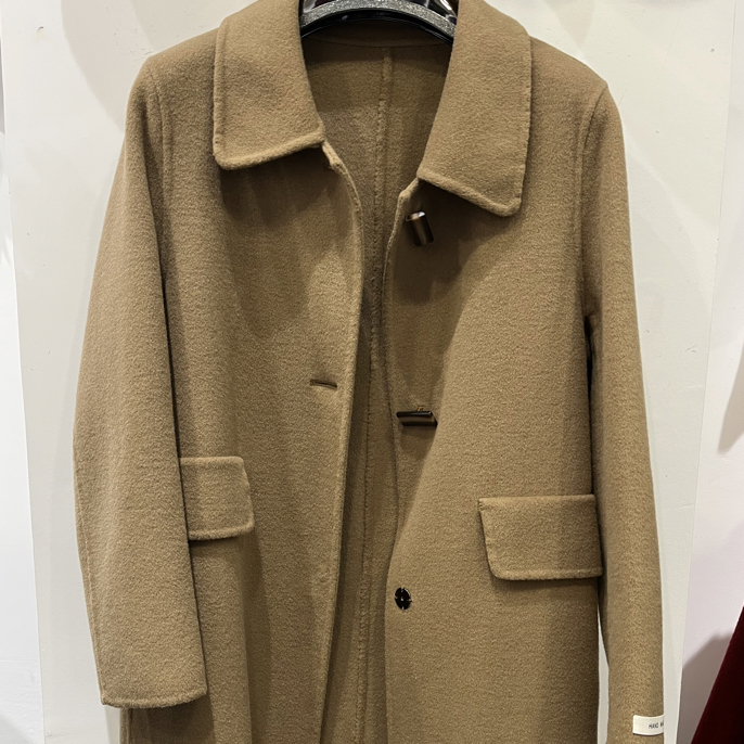 秋冬新款双面牛角扣宽松显瘦中长款呢大衣外套女